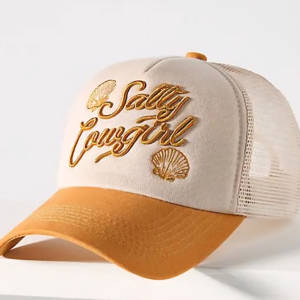 Anthropologie Worn/West Salty Cowgirl Trucker Hat with FreePeople Horsehoe Charm
